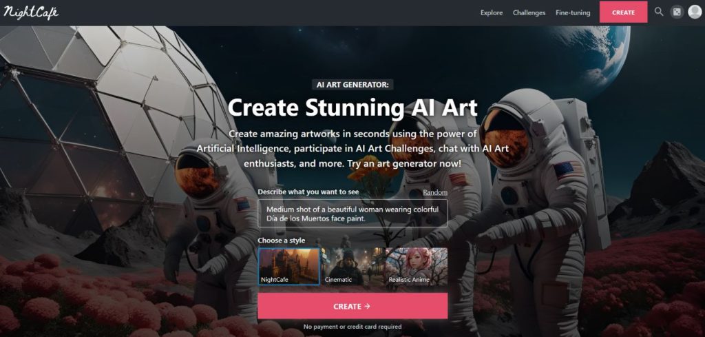 Nightcafe for AI image and video